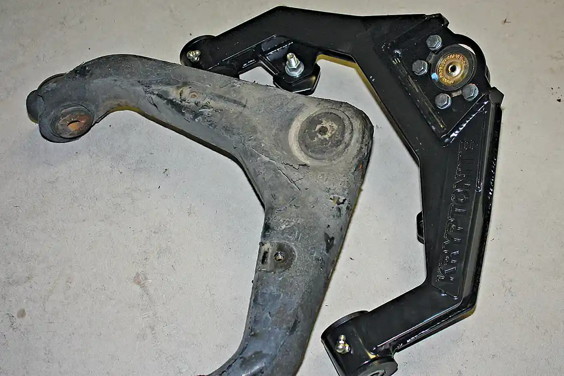 7. The boxed Kryptonite UCA offers a more rigid design than the factory stamped pieces. By improving the caster and camber of the front tires, it should improve overall ride quality whether the truck has been leveled or still sits at stock height.