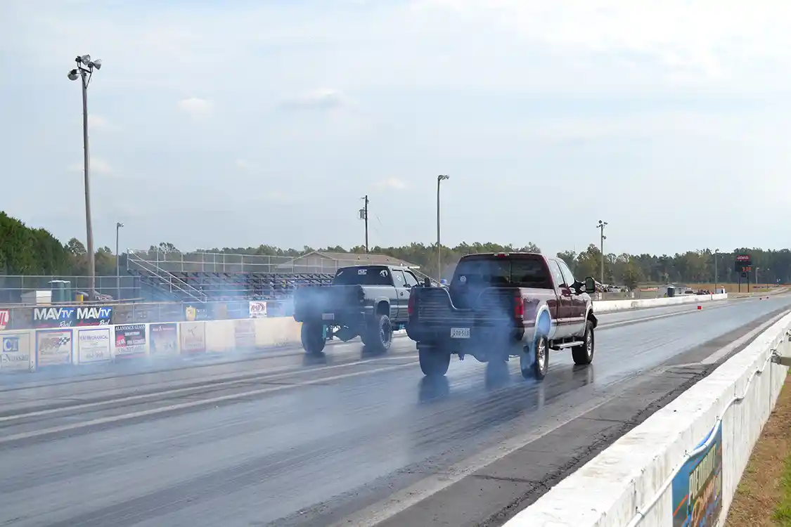 The dragstrip action got started on Friday morning with groups of street trucks. It didn't take long for some of the competitors to figure out that diesel torque and two-wheel drive street tire launches only resulted in tire smoke, and for the rest of the day most of the trucks ran in either 4wd, or used slicks or drag radials.