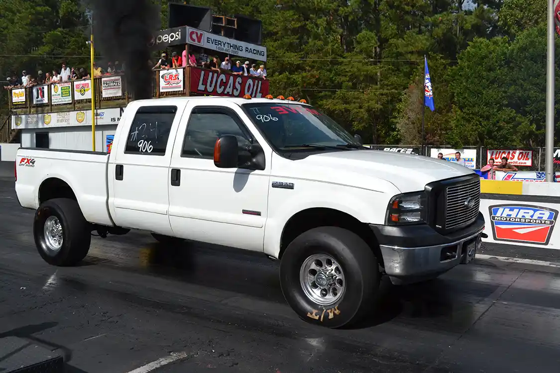 One of the faster street trucks in attendance was this big mean 6.0L rig built by <a href="https://www.warrendiesel.com/">Warren Diesel</a>, which has made 917 rear-wheel horsepower on fuel on a single S475 turbo, and ran 7.0 at 100mph on the eighth-mile track.