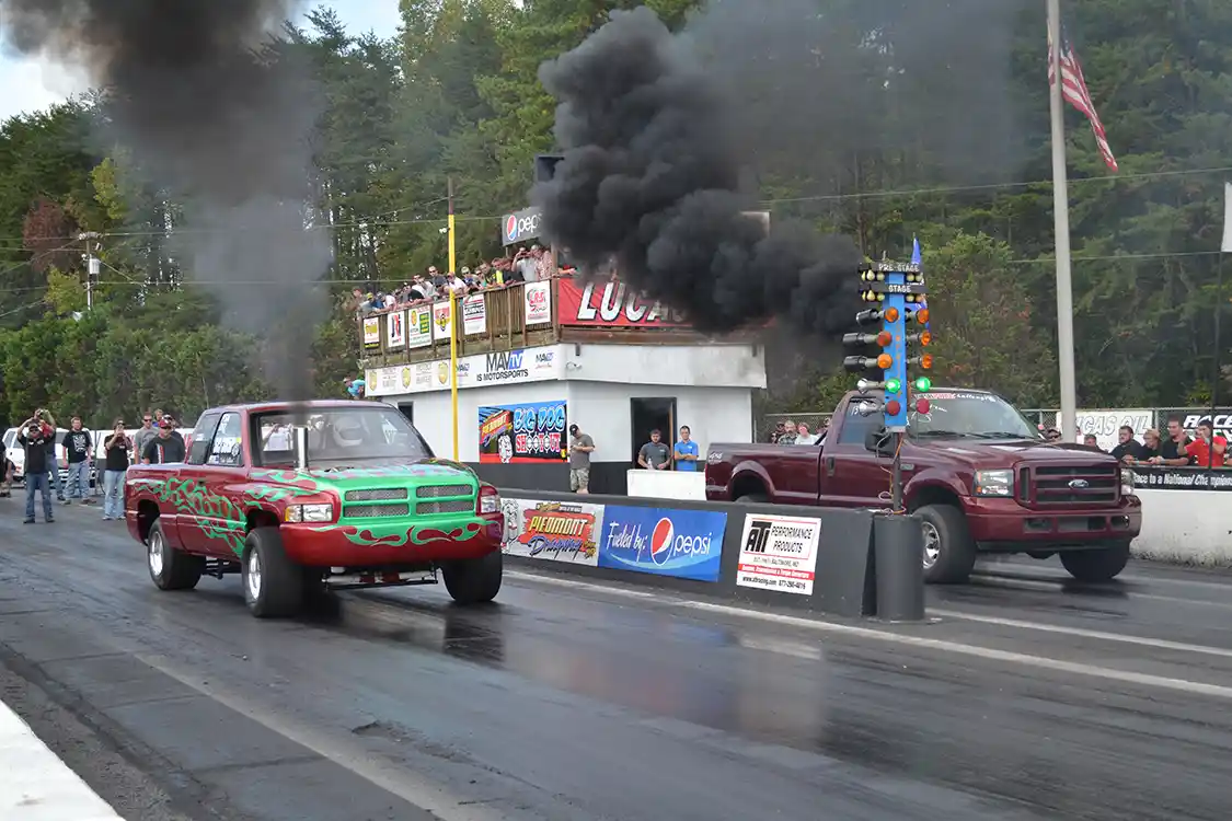 Although Brian Jelich (far lane) got the jump on Seth Sullivan in the first round of competition, the <a href="https://www.ford.com/">Ford's</a> high 6-second eighth mile was no match for Seth's high 5's, and 130mph+ trap speeds.