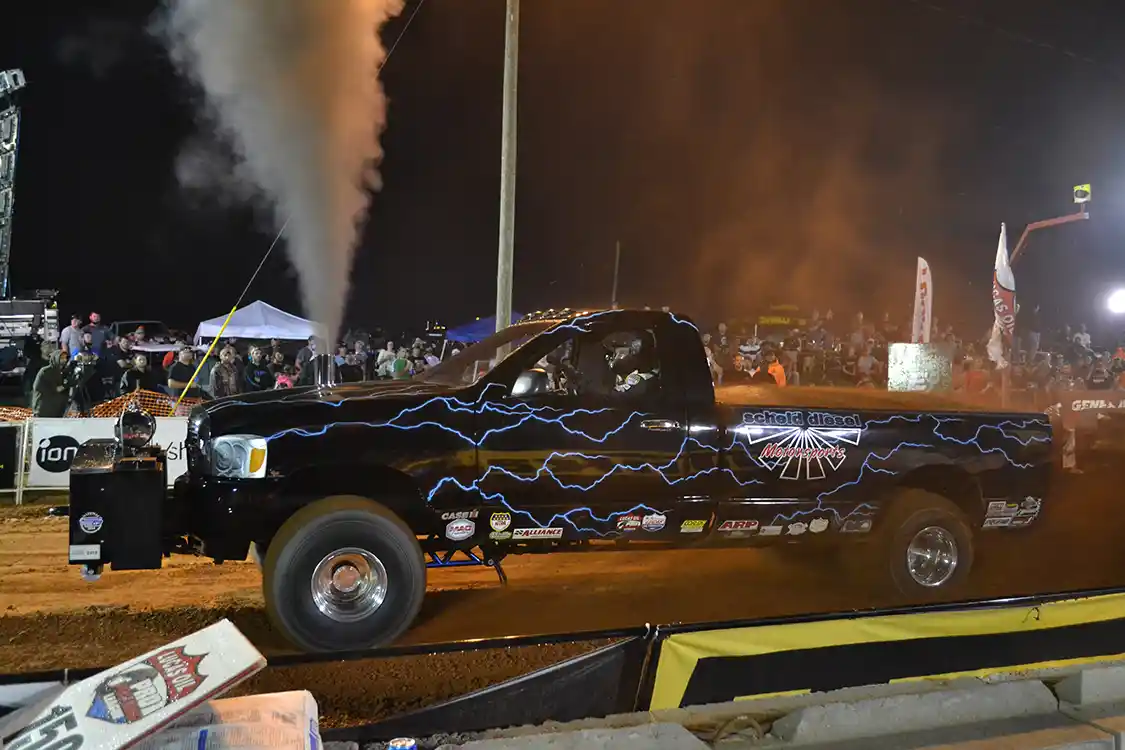 Scheid Diesel played the numbers and fielded two trucks in Super Stock. Brad Ingram drove the first truck to a 275.57-foot pull for Seventh place, while Kent Crowder finished Third, with a 282.37-foot run.