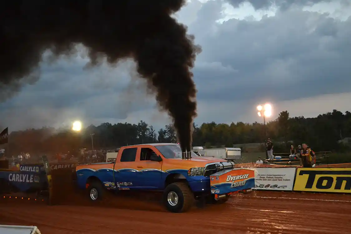 Brad Deeter's Cummins-powered "Oversize Load" was the winner in the Super Stock class, with an impressive 284.99-foot pull on a very heavy sled.