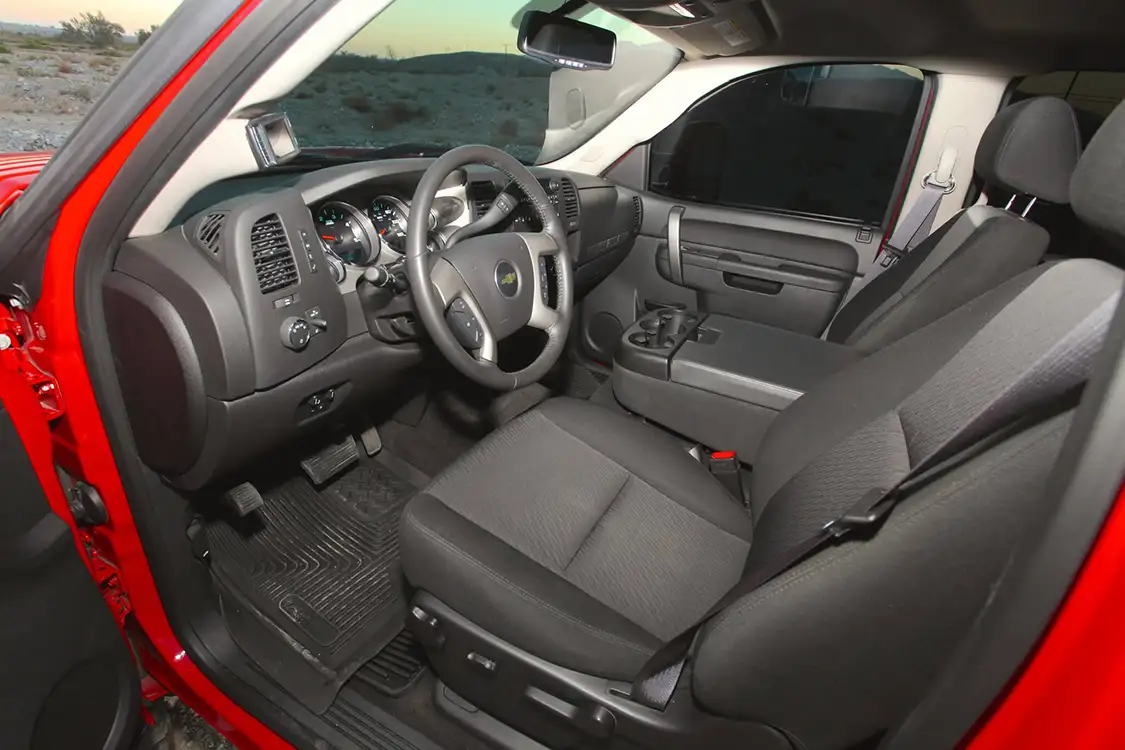 The black interior is plush enough for the long trips that owner Carlson makes with the truck.