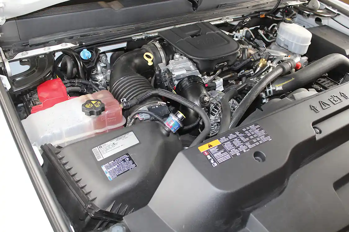 1. Our test mule was a 2011 Chevy 2500HD with a 6.6L LML Duramax engine. The truck had a leveling kit and some slightly larger tires than stock, but otherwise was just how it left the factory. The stock intake helps keep the engine noise to a minimum, but those noise-cancelling properties come at the cost of airflow and overall performance.