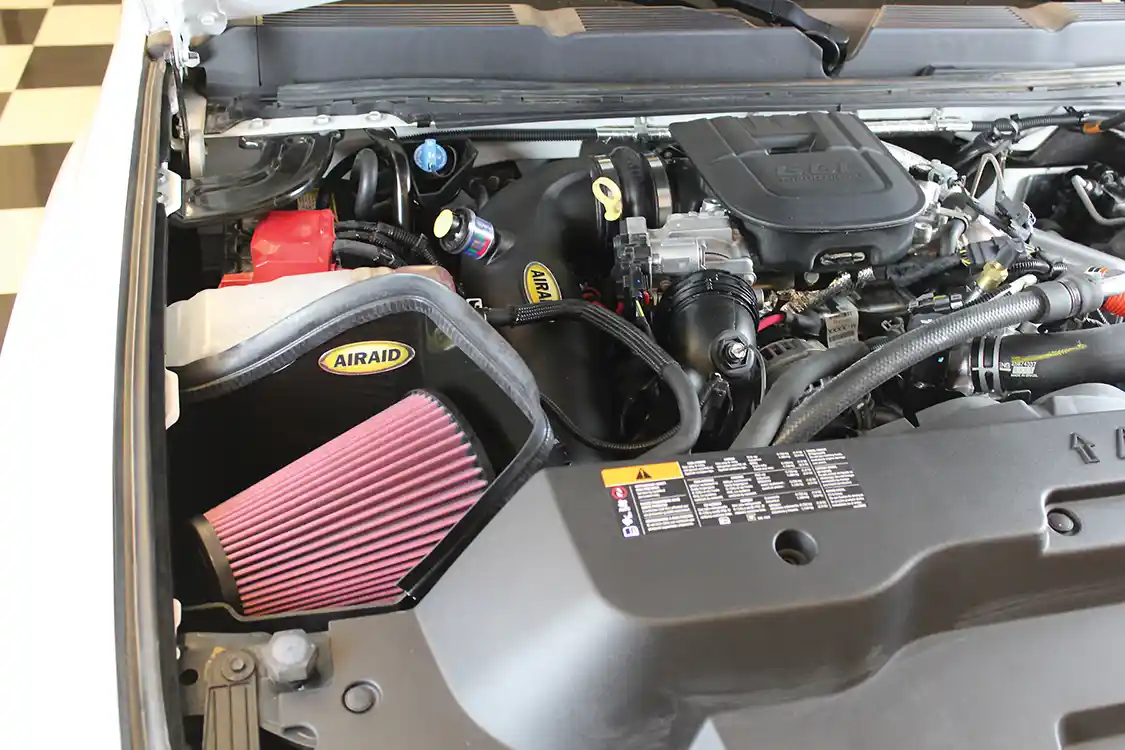 13. Here’s the finished product, which looks clean and fits well. Note the CARB sticker with the EO number on the core support indicating that this kit is 50-state legal. No tuning is required with this intake system, but combining this intake with a tuner or an exhaust system is a great way to add even more power than each modification would individually.