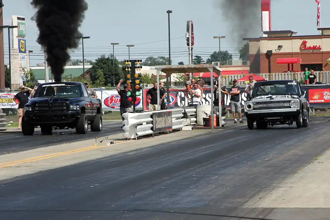 Sunday's Pro Street final round featured a pair of bad-fast trucks with Micah Sullivan's Dodge taking the win over Brett Deutsch's Duramax-powered classic Chevy.