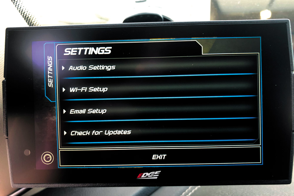 Edge CTS3 Settings screen