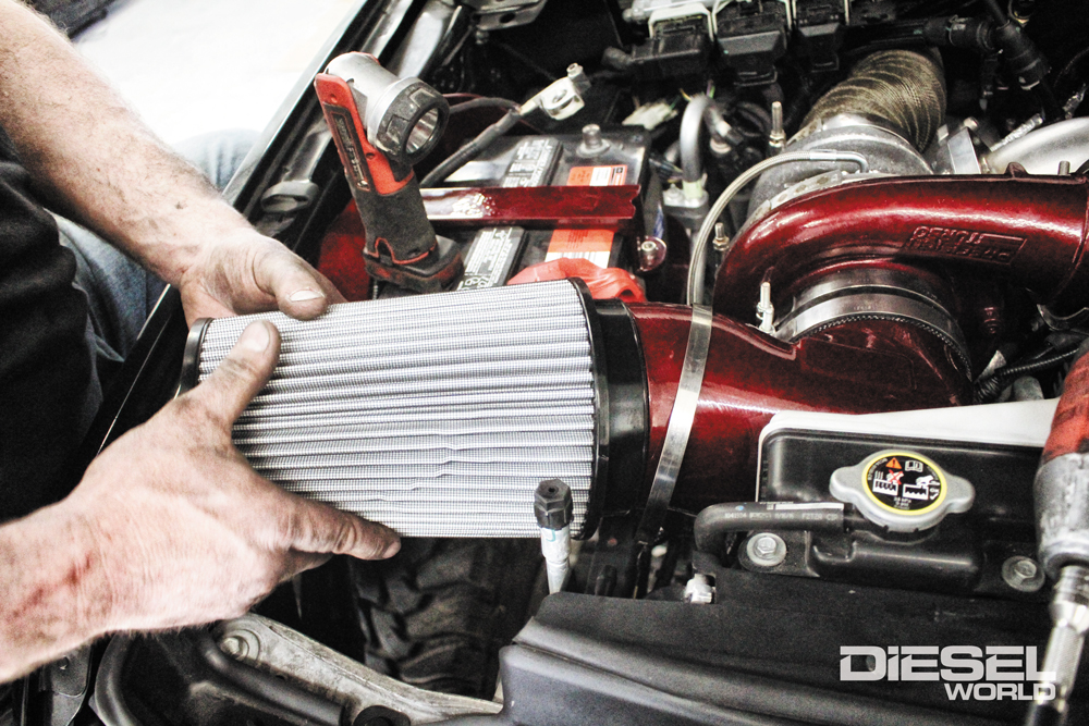 No Limit’s Ford Power Stroke cold air intake with dry aFe filter