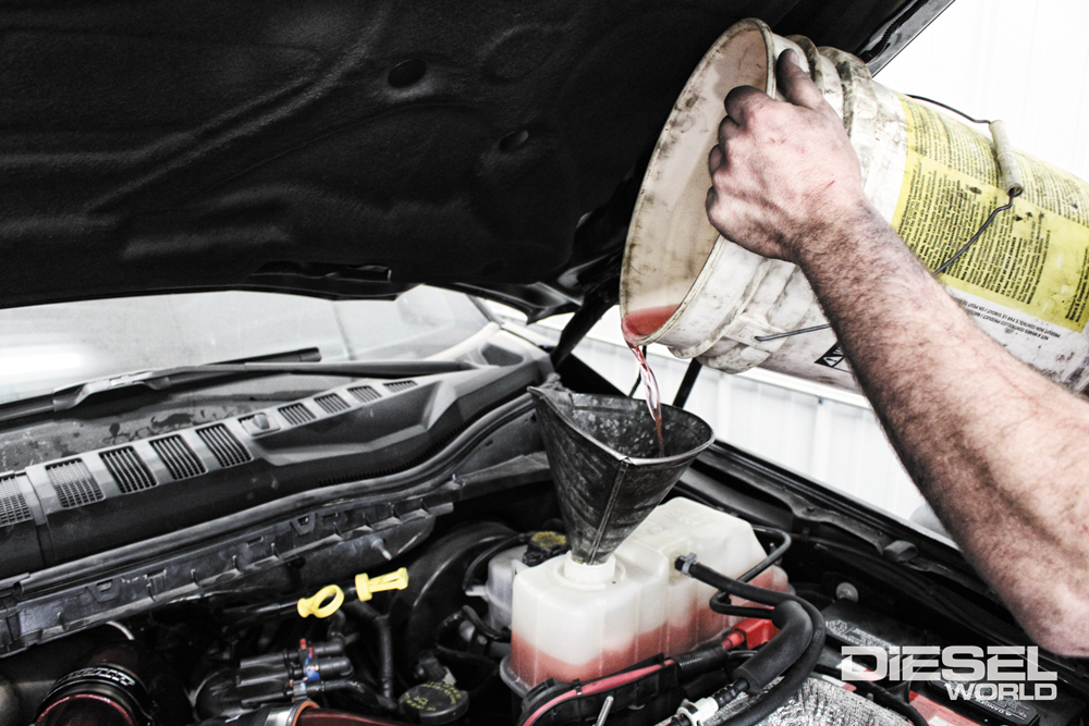 Power Stroke topped off cooling systems with factory coolant