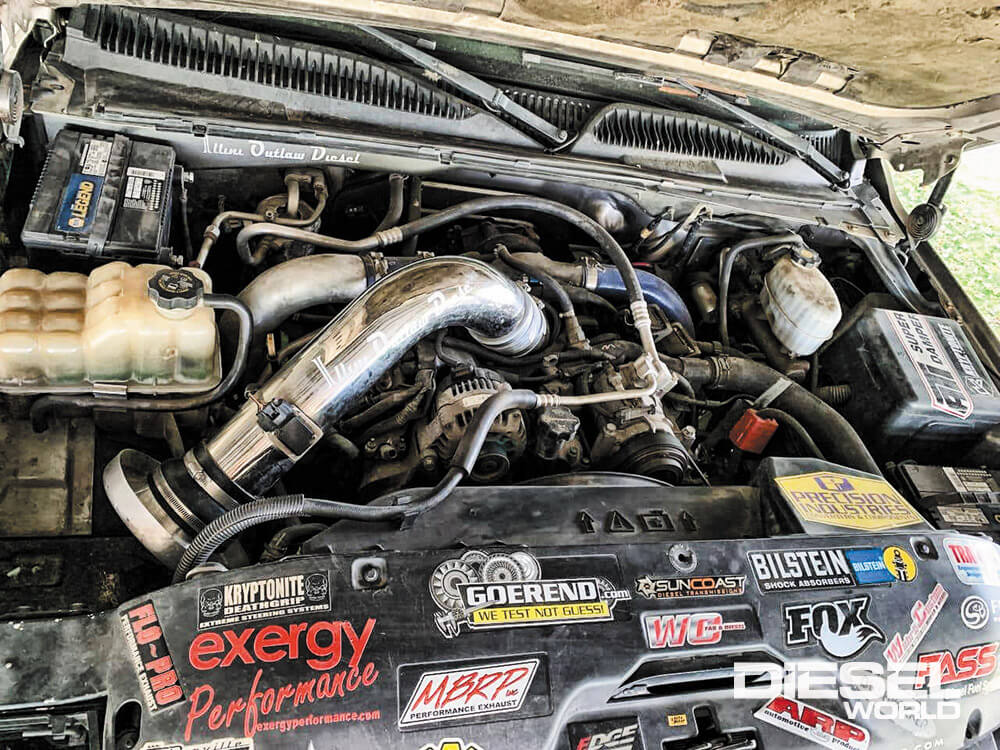 LB7 Duramax, 30-percent over Exergy injectors, a Sportsman CP3, EFI Live tuning, ARP head studs, chromoly pushrods, Allison, Precision triple-disc converter, billet C2 hub, PPE clutches