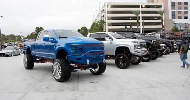 Diesel trucks on display at the 2022 SEMA Show