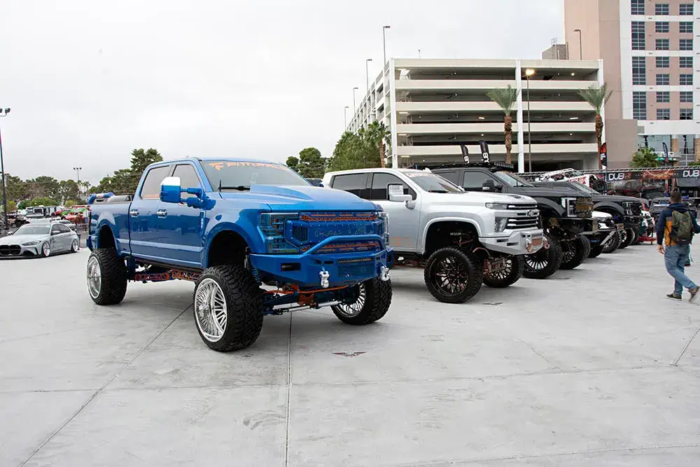 Diesel trucks on display at the 2022 SEMA Show