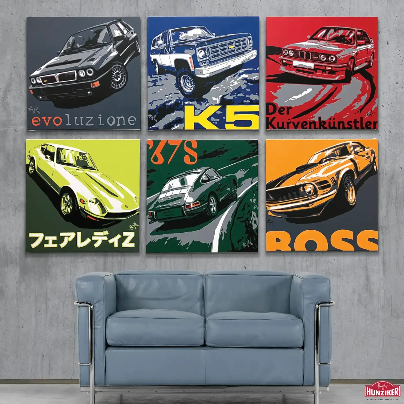 Six original paintings from automotive fine artist Nicolas Hunziker