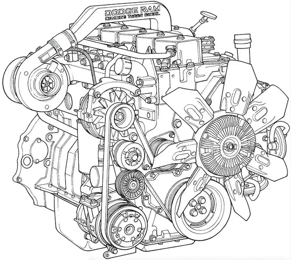 Illustration of the 5.9L Cummins engine