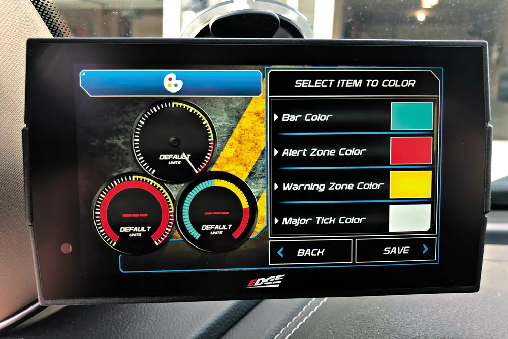 Edge Products Insight CTS3 color options screen